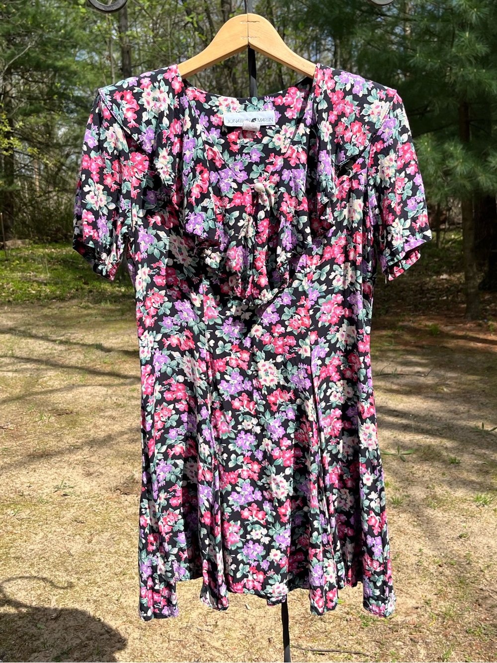 80s Jonathan Martin Floral Ruffle Mini Dress Size 9/10 Coquette Cottagecore